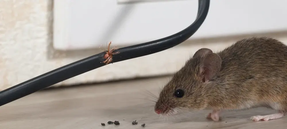 Mouse chewing on electrical wire